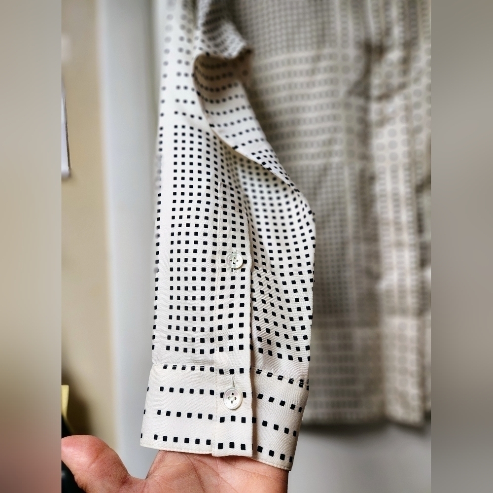 YVES SAINT LAURENT VINTAGE BLACK AND WHITE CUBES ASYMMETRICAL CUT SHIRT SIZE 12 - Picture 9 of 14